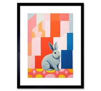 Artery8 Wall Art Print Fat White Rabbit Bold Pop Art Colourful Conceptual Modern Artwork Framed 9X7 Inch