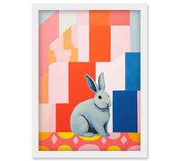 Wall Art Print Fat White Rabbit Bold Pop Art Colourful Conceptual Modern Artwork Framed A4 Artery8 White A4
