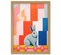 Wall Art Print Fat White Rabbit Bold Pop Art Colourful Conceptual Modern Artwork Framed A4 Artery8 Light Oak A4