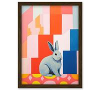 Wall Art Print Fat White Rabbit Bold Pop Art Colourful Conceptual Modern Artwork Framed A4 Artery8 Brown A4