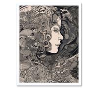 Artery8 Wall Art Print Feeling Lost Conceptual Art Linocut Art Framed in White | Size: W12" x H16" Artery8 White W12" x H16"