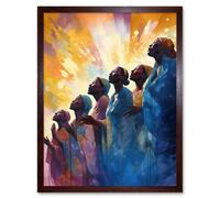 Artery8 Wall Art Print Female Gospel Choir Group Singing Hymns Modern Watercolour Painting Art Framed in Brown | Size: W12" x H16" Artery8 Brown W12" x H16"