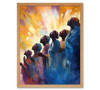 Artery8 Wall Art Print Female Gospel Choir Group Singing Hymns Modern Watercolour Painting Art Framed in Light Oak | Size: W12" x H16" Artery8 Light Oak W12" x H16"