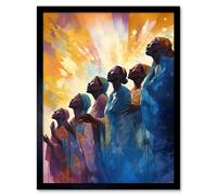 Artery8 Wall Art Print Female Gospel Choir Group Singing Hymns Modern Watercolour Painting Art Framed in Black | Size: W12" x H16" Artery8 Black W12" x H16"