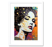 Artery8 Wall Art Print Female Retro Glam Glitter Aesthetic Portrait with Polka Dot & Mosaic Pattern Teen Room Artwork Framed 9X7 Inch Artery8 White W7" x H9"
