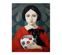 Artery8 Wall Art Print Few of my Favourite Things with Puppy & Vase Poster in Red | Size: W12" x H16" Artery8 Red W12" x H16"
