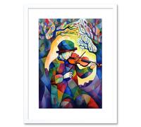Artery8 Wall Art Print Fiddle Player In Forest Folk Art Watercolour Painting Artwork Framed 9X7 Inch in White | Size: W7" x H9" Artery8 White W7" x H9"