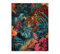 Artery8 Wall Art Print Fierce Leopard Exotic Floral Jungle Plants Poster | Size: W12" x H16" Artery8 Multicolor W12" x H16"
