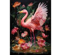 Artery8 Flamboyant Flamingo Feathers Artwork Bird in the Rain Vibrant Pink Orange Green Artwork Extra Large XL Wall Art Poster Print
