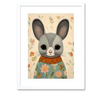 Artery8 Wall Art Print Floral Chinchilla Cute Flower Floral Artwork for Kids Bedroom Baby Nursery Artwork Framed 9X7 Inch in White | Size: W7" x H9" Artery8 White W7" x H9"