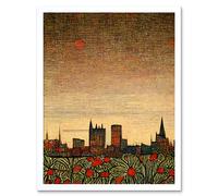 Artery8 Wall Art Print Floral City Skyline Poppies William Morris Art Framed in White | Size: W12" x H16" Artery8 White W12" x H16"