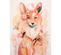 Wall Art Print Floral Fox Spirit Animal Boho Calm Pastel Colour Artwork Orange Pink Abstract Woodland Creature Flowers Poster Artery8 Orange W24 inch x H32 inch