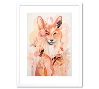 Artery8 Wall Art Print Floral Fox Spirit Animal Boho Calm Pastel Colour Artwork Orange Pink Abstract Woodland Creature Flowers Artwork Framed 9X7 Artery8 White W7" x H9"