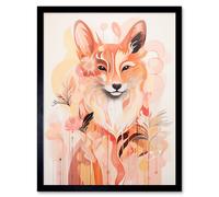 Artery8 Wall Art Print Floral Fox Spirit Animal Boho Calm Pastel Colour Artwork Orange Pink Abstract Woodland Creature Flowers Art Framed Artery8 Black W12" x H16"
