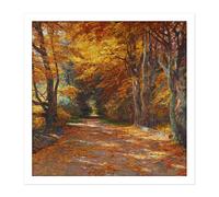 Artery8 Wall Art Print Florian Praterallee Autumn Vienna Trees Painting Square Framed Picture 16X16 Inch in White | Size: W16" x H16" Artery8 White W16" x H16"
