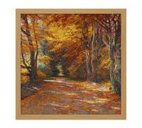 Artery8 Wall Art Print Florian Praterallee Autumn Vienna Trees Painting Square Framed Picture 16X16 Inch in Light Oak | Size: W16" x H16" Artery8 Light Oak W16" x H16"