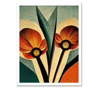 Artery8 Wall Art Print Flower Art Deco Tulips Bold Art Framed in White | Size: W12" x H16" Artery8 White W12" x H16"