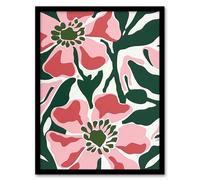 Artery8 Flower Blooms Pink Green Bright Abstract Painting For Living Room Artwork Framed Wall Art Print A4