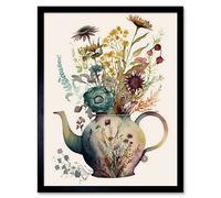 Artery8 Wall Art Print Flower Bouquet in a Floral Pattern Ceramic Teapot Art Framed in Black | Size: W12" x H16" Artery8 Black W12" x H16"