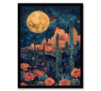 Wall Art Print Flower Cactus by Moon Grand Canyon Starry Night Art Framed Poster Artery8 Black A4