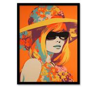 Artery8 Wall Art Print Flower Power Portrait 1960's Style Vintage Retro Silkscreen Artwork Vibrant Bold Bright Colourful Painting Art Framed Artery8 Multicolor W12" x H16"