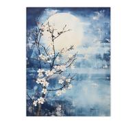 Artery8 Wall Art Print Flowering Almond Tree Misty Morning Sun Landscape Poster Picture in Blue | Size: W12" x H16" Artery8 Blue W12" x H16"