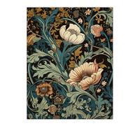 Artery8 Flowers And Leaves Modern Art Nouveau Painting Detail Pastel Colour Teal Blue Orange Pink Autumn Blooms Unframed Wall Art Print Poster Home Decor Premium