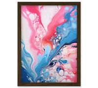 Artery8 Wall Art Print Fluid Paint Acrylic Pouring Abstract Artwork Pink Blue Flowing Colours Artwork Framed A4 in Brown Artery8 Brown A4
