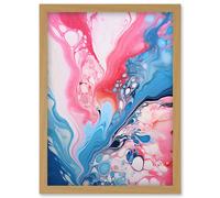 Artery8 Wall Art Print Fluid Paint Acrylic Pouring Abstract Artwork Pink Blue Flowing Colours Artwork Framed A4 in Light Oak Artery8 Light Oak A4