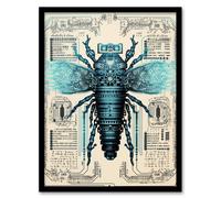 Wall Art Print Fly Robot Hybrid Schematic Blue Futuristic Secret Complex Arcane Manuscript Gift For Him Man Cave Art Framed Artery8 Black A4