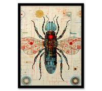 Wall Art Print Fly Robot Hybrid Secret Military Schematic Blue Futuristic Complex Arcane Manuscript Gift For Him Man Cave Art Framed Artery8 Black A4