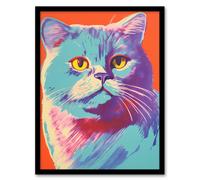 Artery8 Fold Cat Risograph Screen Print Artwork Spot Block Colour Duotone Retro Riso Interior Design Artwork Framed Wall Art Print A4