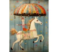 Artery8 Wall Art Print Folk Art Whimsical Carousel Fairground Kids Girls Bedroom Artwork Soft Pastel Horse Poster in Blue | Size: W12" x H16" Artery8 Blue W12" x H16"
