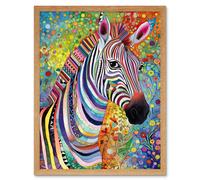 Artery8 Wall Art Print Folk Art Zebra Colourful Flower Boho Art Framed in Light Oak | Size: W12" x H16" Artery8 Light Oak W12" x H16"