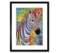 Artery8 Wall Art Print Folk Art Zebra Colourful Flower Boho Artwork Framed 9X7 Inch in Black | Size: W7" x H9" Artery8 Black W7" x H9"