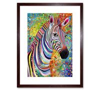 Artery8 Wall Art Print Folk Art Zebra Colourful Flower Boho Artwork Framed 9X7 Inch in Brown | Size: W7" x H9" Artery8 Brown W7" x H9"