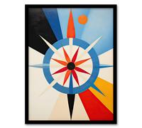 Wall Art Print Follow the Sun Abstract Geometric Oil Painting Blue Orange Cream Compass Star Hilma af Klint Style Artwork Framed Artery8 Multi A4