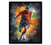 Artery8 Wall Art Print Football Striker Colourful Artwork Boys Bedroom Gift For Him Fan Man Cave Art Framed | Size: A4 Artery8 Multicolor A4