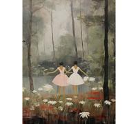 Artery8 Wall Art Print Forest Ballet Oil Painting Kids Bedroom Ballerinas Gracefully Dancing by a Lake Poster in Grey | Size: W18" x H24" Artery8 Grey W18" x H24"