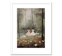 Artery8 Wall Art Print Forest Ballet Oil Painting Kids Bedroom Ballerinas Gracefully Dancing by a Lake Artwork Framed 9X7 Inch | Size: W7" x H9" Artery8 White W7" x H9"
