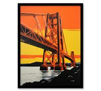 Artery8 Wall Art Print Forth Rail Bridge Vibrant Orange Yellow Blue Framed Picture | Size: A4 Artery8 Orange A4