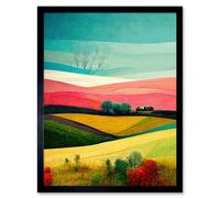 Artery8 Wall Art Print Four Seasons Colourful Modern Country Landscape Painting Art Framed in Black | Size: W12" x H16" Artery8 Black W12" x H16"