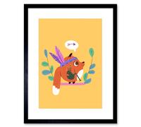 Artery8 Wall Art Print Fox Bagpipes Native Art Framed 9x7 inch in Black | Size: W7" x H9" Artery8 Black W7" x H9"