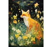 Artery8 Wall Art Print Fox Dream Floral Yellow Oil Painting Orange White Dreamscape of Lily Flowers in Spring Poster in Black | Size: W12" x H16" Artery8 Black W12" x H16"