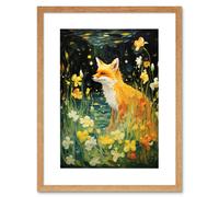 Artery8 Wall Art Print Fox Dream Floral Yellow Oil Painting Orange White Dreamscape of Lily Flowers in Spring Artwork Framed 9X7 Inch Artery8 Beige W7" x H9"
