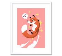 Artery8 Wall Art Print Fox Jumping Music Art Framed 9x7 inch in White | Size: W7" x H9" Artery8 White W7" x H9"