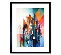 Artery8 Wall Art Print Fractal Light Shapes Low Polygon Abstract Rainbow Modern Watercolour Painting Artwork Framed 9X7 Inch | Size: W7" x H9" Artery8 Black W7" x H9"