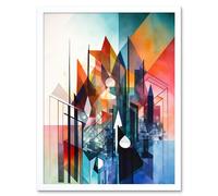 Artery8 Wall Art Print Fractal Light Shapes Low Polygon Abstract Rainbow Modern Watercolour Painting Art Framed in White | Size: W12" x H16" Artery8 White W12" x H16"