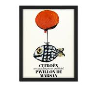 Artery8 Wall Art Print Francois Automobile Exhibition Fish Balloon Advert Large Framed Wall Décor Art in Brown | Size: W18" x H24" Artery8 Brown W18" x H24"