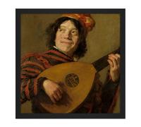 Artery8 Wall Art Print Frans Hals The Lute Player Painting Square Framed Picture 16X16 Inch in Black | Size: W16" x H16" Artery8 Black W16" x H16"